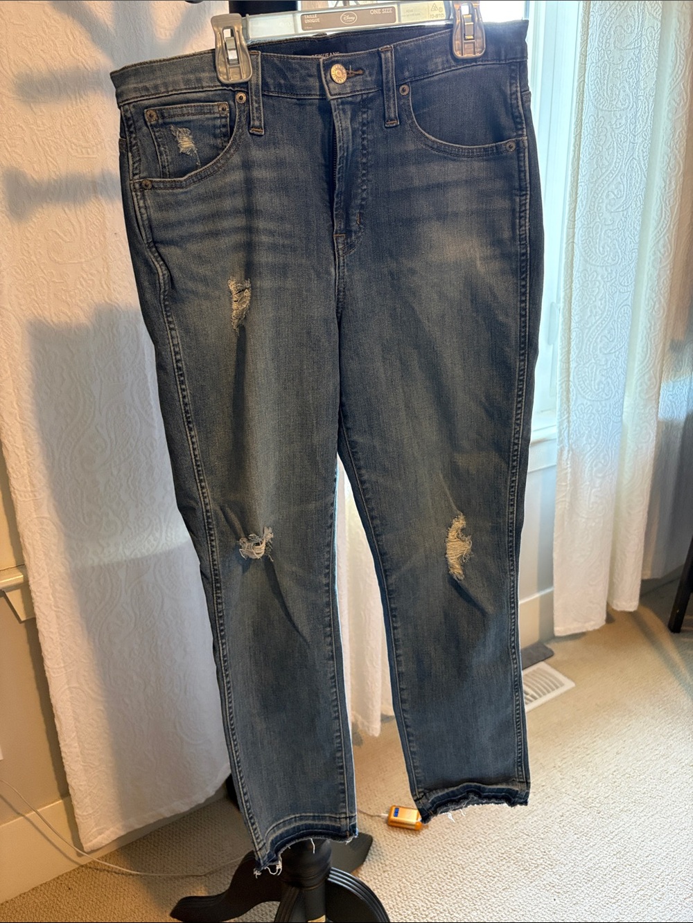 J. Crew Distressed Ankle Crop Jeans in Mid Blue